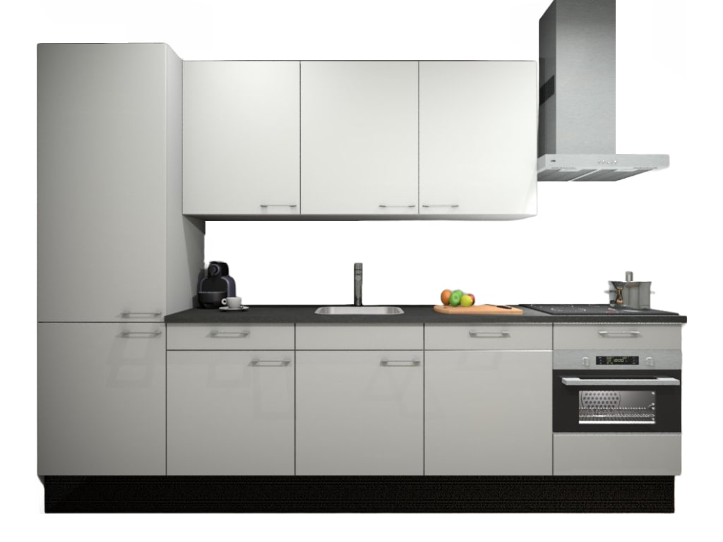 Product afbeelding voor Procasa Keuken 300cm Compleet Wit Inclusief Hoge Kast Met Koelvriescombinatie Links Vaatwasser Combi Magnetron Inductie Kookplaat En Afzuigkap