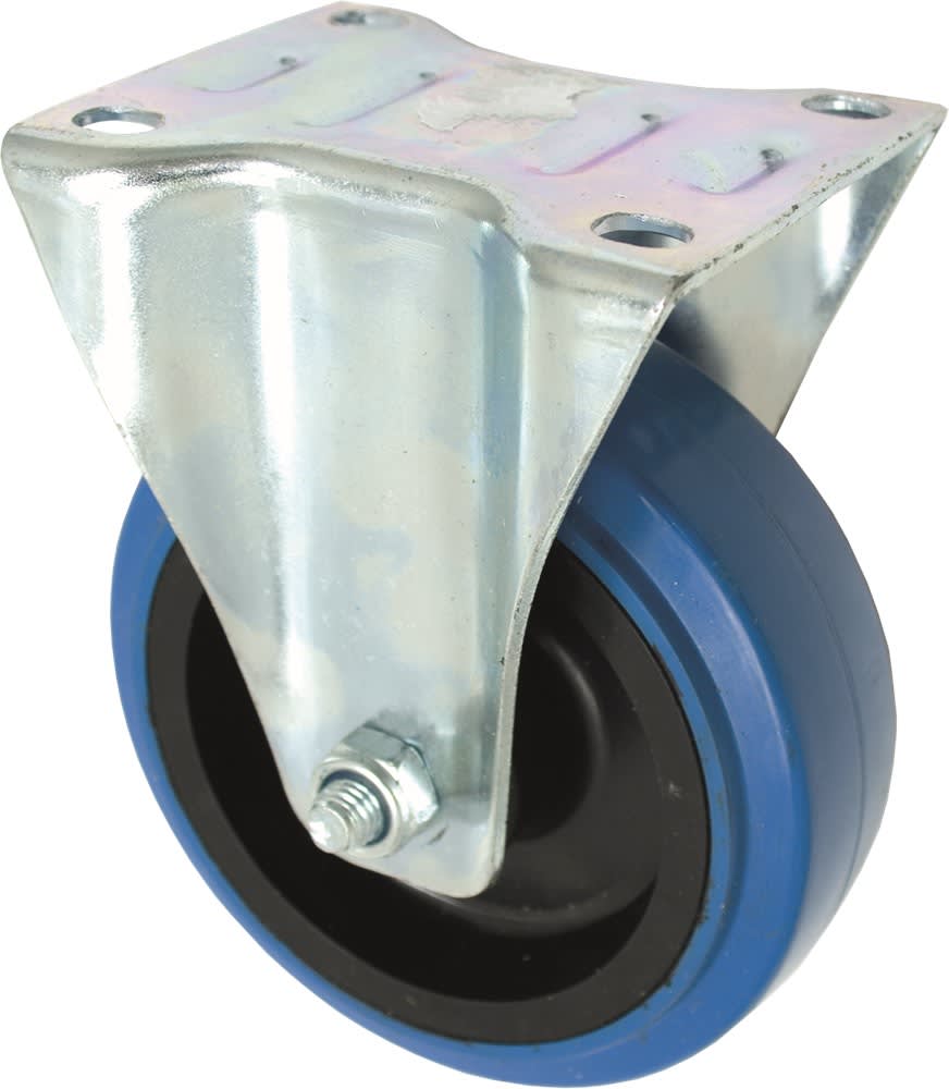 Kelfort Bokwiel Met Glijlager 100mm 140kg Met Bevestigingsplaat Verzinkt Blauw