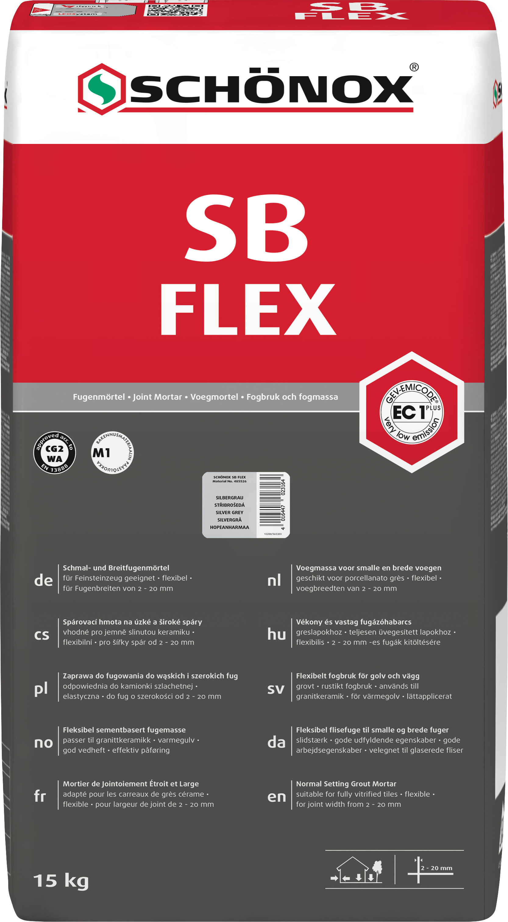 Schönox SB Flex Voegmortel 15kg Grijs