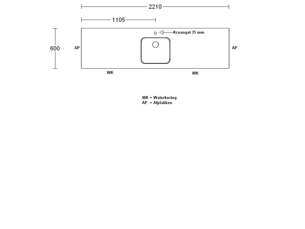 Product afbeelding voor Procasa Keuken Werkblad 221x60cm Multiplex Zwart DE 2390 Voorzien Van Waterkering Zijkanten Afgewerkt Inclusief Spoelbak Lanseto 043N