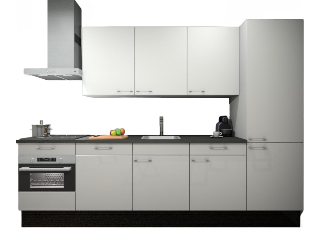 Product afbeelding voor Procasa Keuken 300cm Compleet Wit Inclusief Hoge Kast Met Koelvriescombinatie Rechts Vaatwasser Combi Magnetron Inductie Kookplaat En Afzuigkap