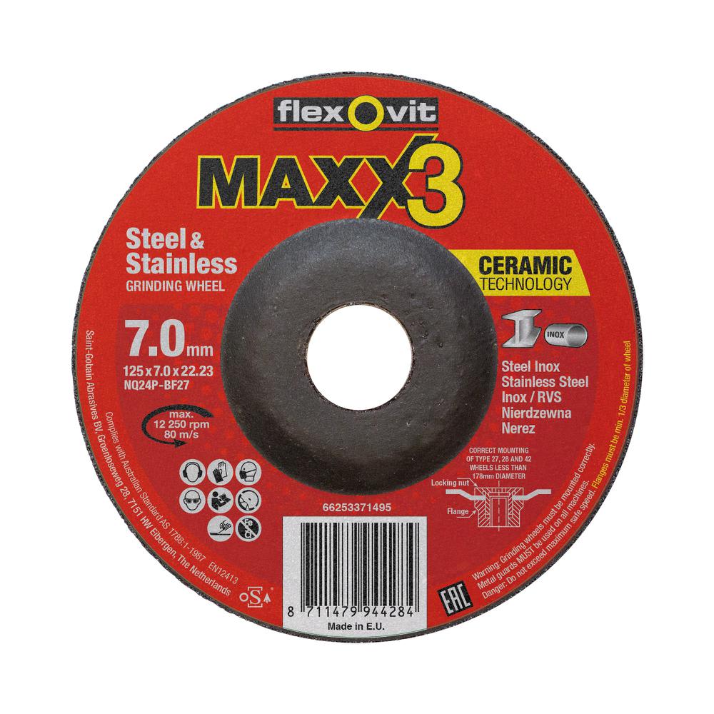 Flexovit Afbraamschijf Maxx 3 NQ24P 125x22.2x7mm RVS