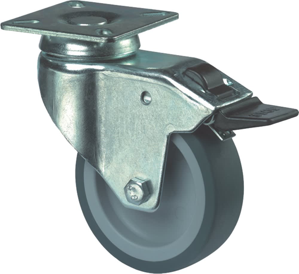 Product afbeelding voor Kelfort Zwenkwiel Met Glijlager 125mm 100kg Met Bevestigingsplaat En Rem Verzinkt Zwart