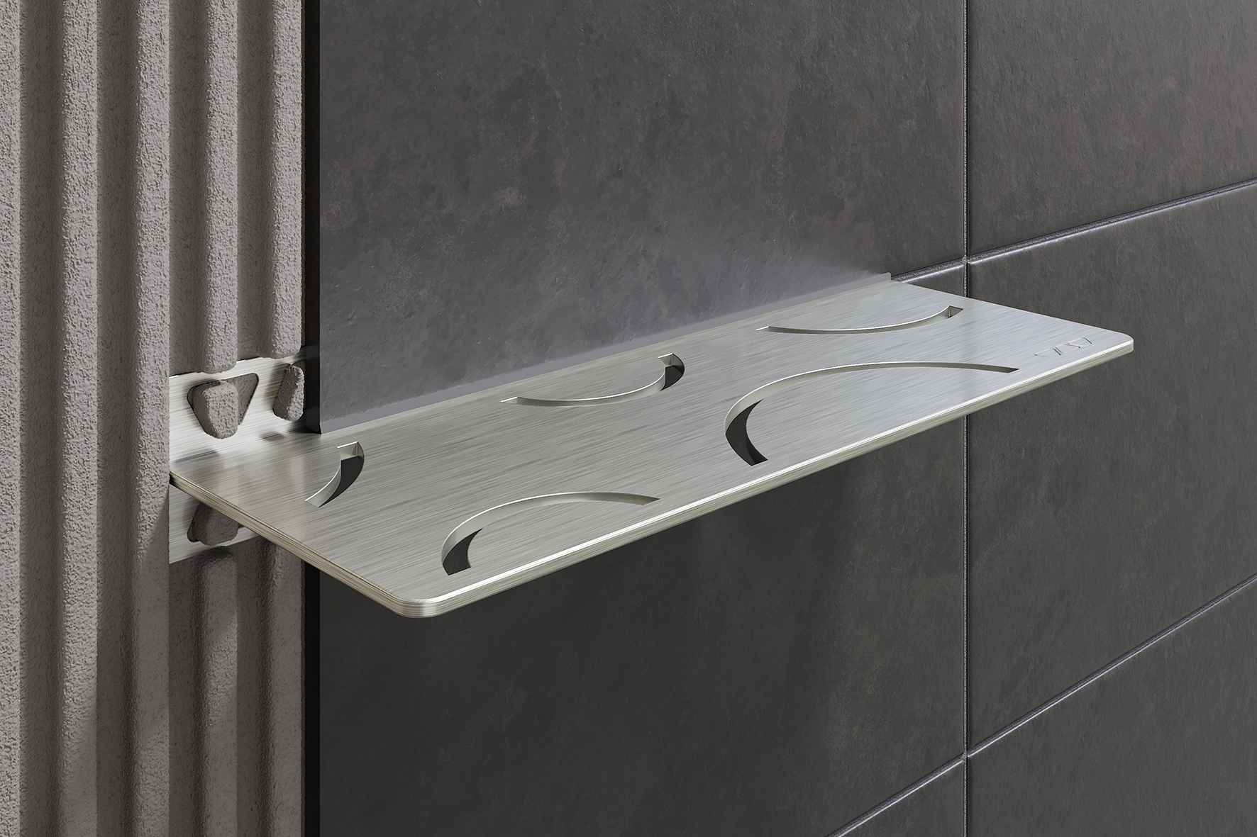 Schlüter SHELF-W-S1 Planchet 300x115mm Design Curve Alu Structuur Gecoat Steengrijs SWS1D6TSSG