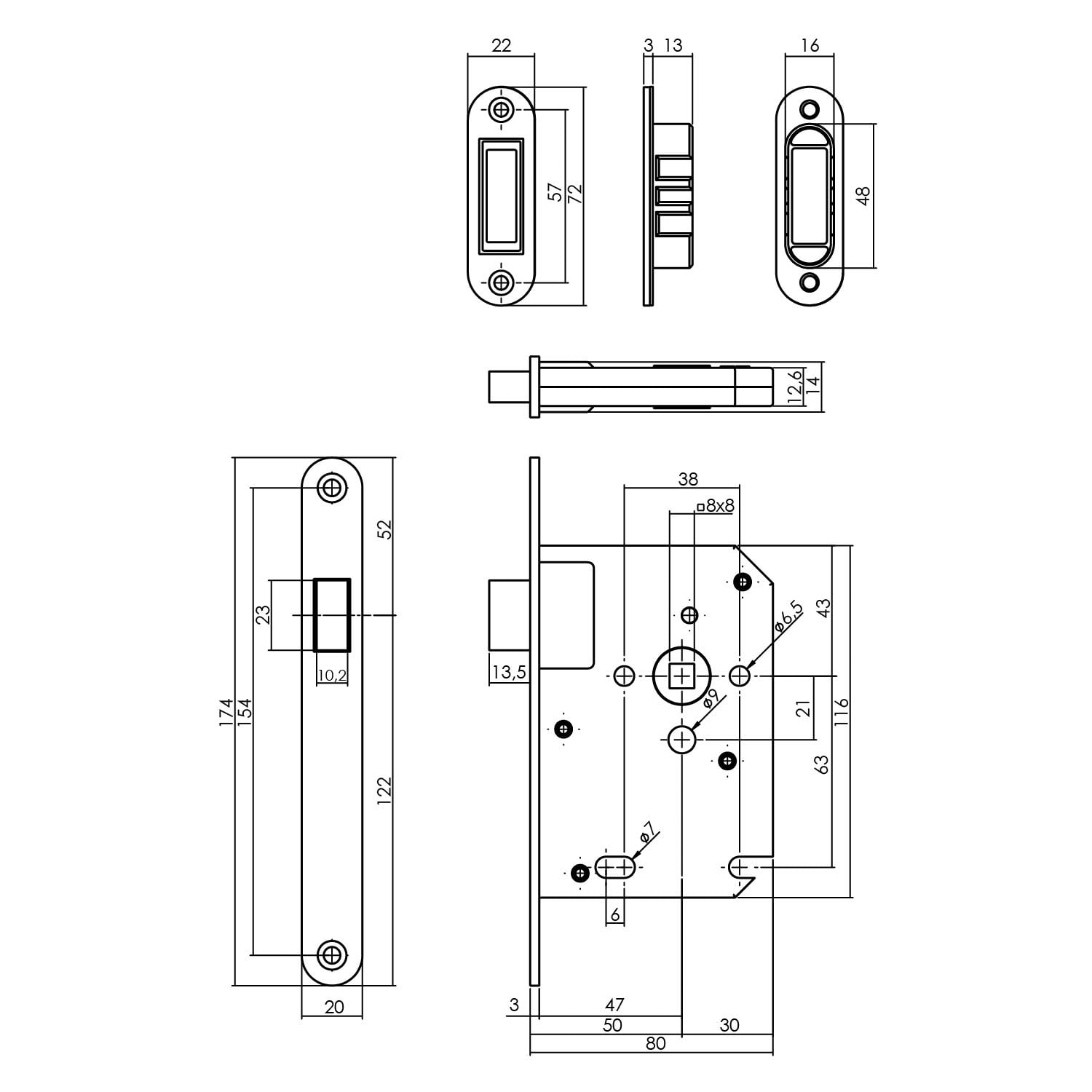 Product afbeelding voor Intersteel Loopslot Magnetisch Doornmaat 50mm Voorplaat Afgerond Zwart Met Sluitplaat/Kom