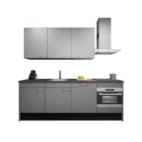 Procasa Keuken 240cm Compleet Grey Spoelbak Links Uit Midden Met 5 Inbouwapparaten, Koelkast Links Vaatwasser, Combi Magnetron, Inductie Kookplaat En Afzuigkap