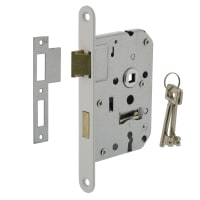 Intersteel Dag- En Nachtslot SL55 Doornmaat 50mm Voorplaat Afgerond Wit Met Sluitplaat En 2 Sleutels