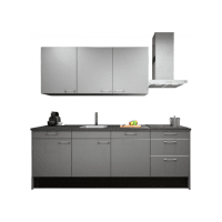 Procasa Keuken 240cm Compleet Grey Spoelbak Links Uit Midden Met 3 Inbouwapparaten, Vaatwasser, Inductie Kookplaat En Afzuigkap