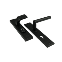 AMI Veiligheidsdeurgarnituur 251/51 Duwer-Kruk Recht Veiligheidslangschild PC92 SKG3 Aluminium Zwart Met Kerntrekbeveiliging