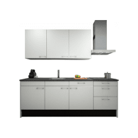 Procasa Keuken 240cm Compleet Wit Spoelbak Links Uit Midden Met 3 Inbouw Apparaten Koelkast, Inductie Kookplaat En Afzuigkap
