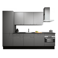 Procasa Keuken 300cm Compleet Grey Inclusief Hoge Kast Met Koelvriescombinatie Links Vaatwasser Combi Magnetron Inductie Kookplaat En Afzuigkap