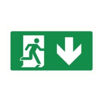 Bord Nooduitgang Omlaag Rechts 150x300mm Polypropyleen