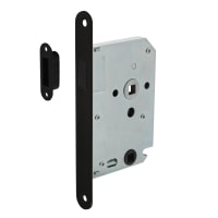 Intersteel WC-Badkamerslot Magnetisch WC63/8mm Doornmaat 50mm Voorplaat Afgerond Zwart Met Sluitplaat/Sluitkom
