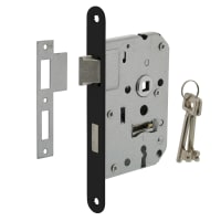 Intersteel Dag- En Nachtslot PC55 Doornmaat 50mm Voorplaat Afgerond Zwart Met Sluitplaat En 2 Sleutels