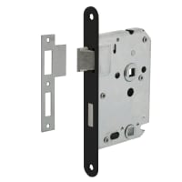 Intersteel WC-Badkamerslot WC63/8mm Doornmaat 50mm Voorplaat Afgerond Zwart Met Sluitplaat