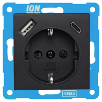 ION Industries V1/J1 Contactdoos Met USB A/C Inbouw 1-voudig Randaarde Zwart
