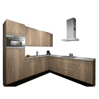 Procasa Hoekkeuken Compleet 245x245cm Mountain Oak Met 5 Inbouwapparaten, Hoge Kast Met Koelkast Nis 103 En Combi Magnetron Nis 45 Links, Inductie Kookplaat En Afzuigkap