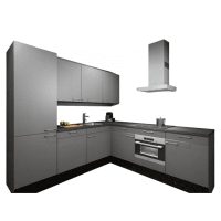 Procasa Hoekkeuken Compleet 245x245cm Grey Met 5 Inbouwapparaten, Hoge Kast Met Koelvriescombinatie Links, Vaatwasser, Combi Magnetron, Inductie Kookplaat En Afzuigkap