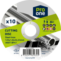 ProOne Doorslijpschijf A60T-BF41 125x22,23x1mm Staal/Inox 10st
