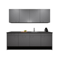 Procasa Keuken 240cm Compleet Grey Spoelbak Rechts Uit Midden Met 2 Inbouwapparaten, Koelkast Rechts, Vaatwasser