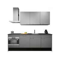 Procasa Keuken 240cm Compleet Grey Spoelbak Rechts Uit Midden Met 5 Inbouwapparaten, Koelkast Rechts, Vaatwasser, Combi Magnetron, Inductie Kookplaat En Afzuigkap