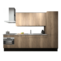 Procasa Keuken 300cm Compleet Mountain Oak Inclusief Hoge Kast Met Koelvriescombinatie Rechts Vaatwasser Combi Magnetron Inductie Kookplaat En Afzuigkap