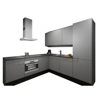 Procasa Hoekkeuken Compleet 245x245cm Grey Met 5 Inbouwapparaten, Hoge Kast Met Koelvriescombinatie Rechts, Vaatwasser, Combi Magnetron, Inductie Kookplaat En Afzuigkap