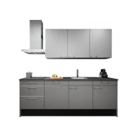 Procasa Keuken 240cm Compleet Grey Spoelbak Rechts Uit Midden Met 3 Inbouwapparaten, Vaatwasser Inductie Kookplaat En Afzuigkap