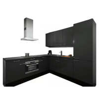 Procasa Hoekkeuken Compleet 245x245cm Dark Grey Met 5 Inbouwapparaten Hoge Kast Met Koelvriescombinatie Rechts Vaatwasser Combi Magnetron Inductie Kookplaat En Afzuigkap