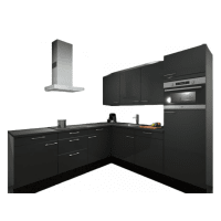 Procasa Hoekkeuken Compleet 245x245cm Dark Grey Met 5 Inbouwapparaten, Hoge Kast Met Koelkast Nis 103 En Combi Magnetron Nis 45 Rechts, Vaatwasser, Inductie Kookplaat En Afzuigkap