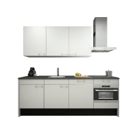 Procasa Keuken 240cm Compleet Wit Spoelbak Links Uit Midden Met 5 Inbouw Apparaten, Koelkast Links, Vaatwasser, Combi Magnetron, Inductie Kookplaat En Afzuigkap