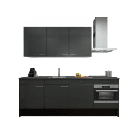 Procasa Keuken 240cm Compleet Dark Grey Spoelbak Links Uit Midden Met 5 Inbouwapparaten Koelkast Links Combi Magnetron Inductie Kookplaat En Afzuigkap