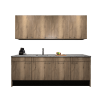 Procasa Keuken 240cm Compleet Mountain Oak Spoelbak Links Uit Midden Met 2 Inbouwapparaten, Koelkast Links En Geintegreede Vaatwasser