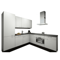 Procasa Hoekkeuken Compleet 245x245cm Wit Met 5 Inbouwapparaten, Hoge Kast Met Koelvriescombinatie Links, Vaatwasser, Combi Magnetron, Inductie Kookplaat En Afzuigkap