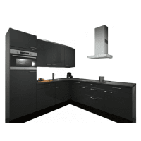 Procasa Hoekkeuken Compleet 245x245cm Dark Grey Met 5 Inbouwapparaten, Hoge Kast Met Koelkast Nis103 En Combi Magnetron Nis 45 Links, Vaatwasser, Inductie Kookplaat En Afzuigkap