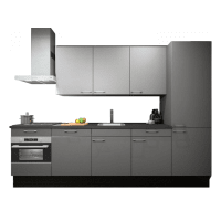 Procasa Keuken 300cm Compleet Grey Inclusief Hoge Kast Met Koelvriescombinatie Rechts Vaatwasser Combi Magnetron Inductie Kookplaat En Afzuigkap