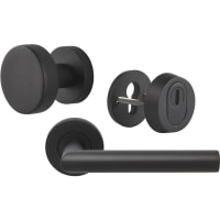 Skantrae Hang&Sluitwerkpakket 93 201-211 R4 Zwart Aquarius 1/2 Deurkruk Musca Knop Juno Rozet Rond Kerntrekbeveiliging Meerpuntssluiting En 4x AXA Scharnier