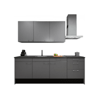 Procasa Keuken 240cm Compleet Grey Spoelbak Links Uit Midden Met 3 Inbouwapparaten, Koelkast Links, Inductie Kookplaat En Afzuigkap