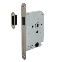 Intersteel WC-Badkamerslot Magnetisch WC63/8mm Doornmaat 50mm Voorplaat Afgerond RVS Met Sluitplaat/Sluitkom