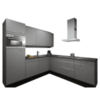 Procasa Hoekkeuken Compleet 245x245cm Grey Met 5 Inbouwapparaten, Hoge Kast Met Koelkast Nis103 En Combi Magnetron Nis 45 Links, Vaatwasser, Inductie Kookplaat En Afzuigkap