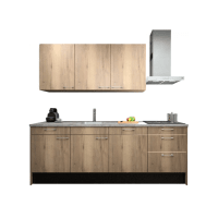 Procasa Keuken 240cm Compleet Mountain Oak Spoelbak Links Uit Midden Met 3 Inbouwapparaten, Vaatwasser, Inductie Kookplaat En Afzuigkap