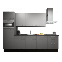 Procasa Keuken 300cm Compleet Grey Inclusief Hoge Kast Met Koelkast En Combi Magnetron Links Vaatwasser Inductie Kookplaat en Afzuigkap
