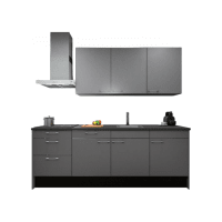 Procasa Keuken 240cm Compleet Grey Spoelbak Rechts Uit Midden Met 3 Inbouwapparaten, Koelkast Rechts, Inductie Kookplaat En Afzuigkap