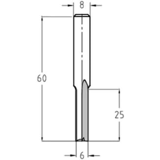 Product afbeelding voor Trasco Groeffrees Hardmetaal 6x25/60mm Aansluiting 8mm