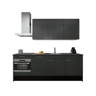 Product afbeelding voor Procasa Keuken 240cm Compleet Dark Grey Spoelbak Rechts Uit Midden Met 5 Inbouwapparaten Koelkast Rechts Vaatwasser Combi Magnetron Inductie Kookplaat En Afzuigkap