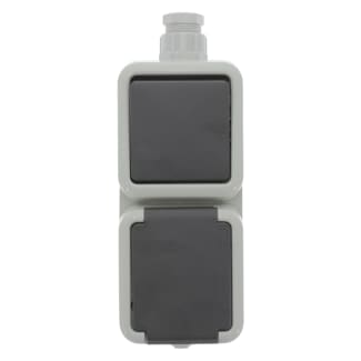 Product afbeelding voor PEHA Combinatie Contactdoos/Wisselschakelaar Opbouw 2-Voudig Verticaal Randaarde Spatwaterdicht Wartel M20 Grijs