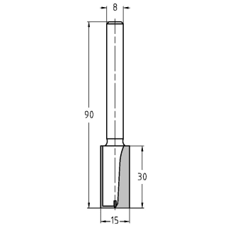 Product afbeelding voor Trasco Groeffrees Hardmetaal 15x30/90mm Aansluiting 8mm