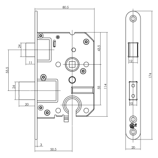 Product afbeelding voor Intersteel Veiligheidsdag- En Nachtslot PC55 Doornmaat 50.5mm SKG1 RVS Voorplaat Afgerond 20x174mm
