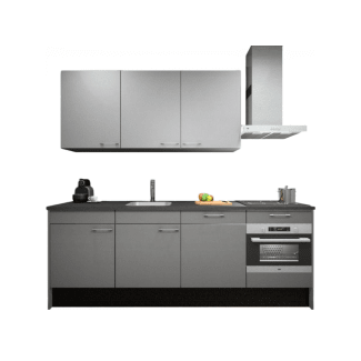 Product afbeelding voor Procasa Keuken 240cm Compleet Grey Spoelbak Links Uit Midden Met 5 Inbouwapparaten, Koelkast Links Vaatwasser, Combi Magnetron, Inductie Kookplaat En Afzuigkap