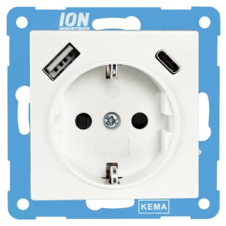 Product afbeelding voor ION Industries V1/J1 Contactdoos Met USB A/C Inbouw 1-voudig Randaarde Alpinewit